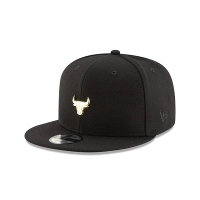 Black Chicago Bulls Hat - New Era NBA Badge Slick 9FIFTY Snapback Caps USA9137658